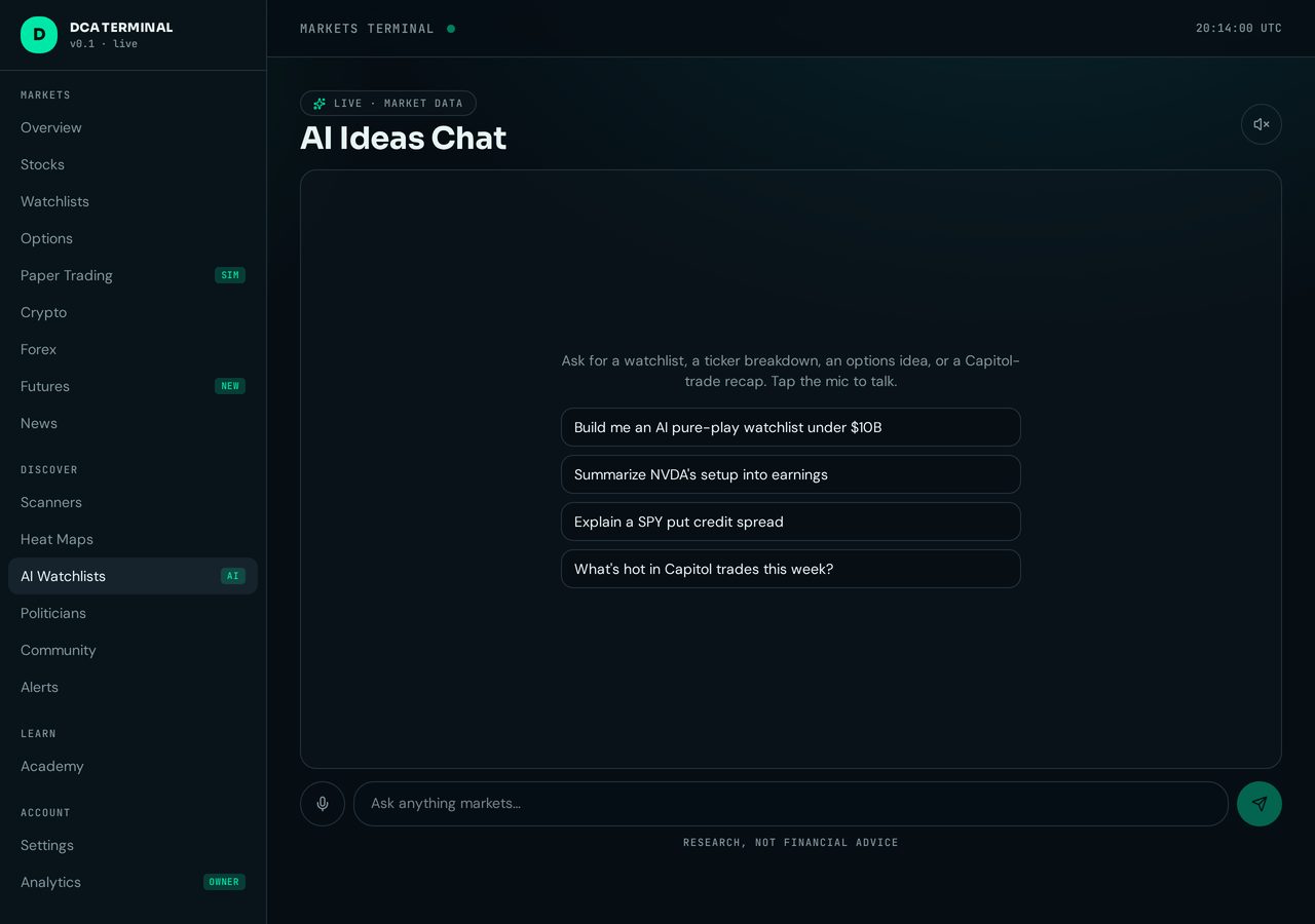 AI Ideas screen inside the Digital Cash Academy platform