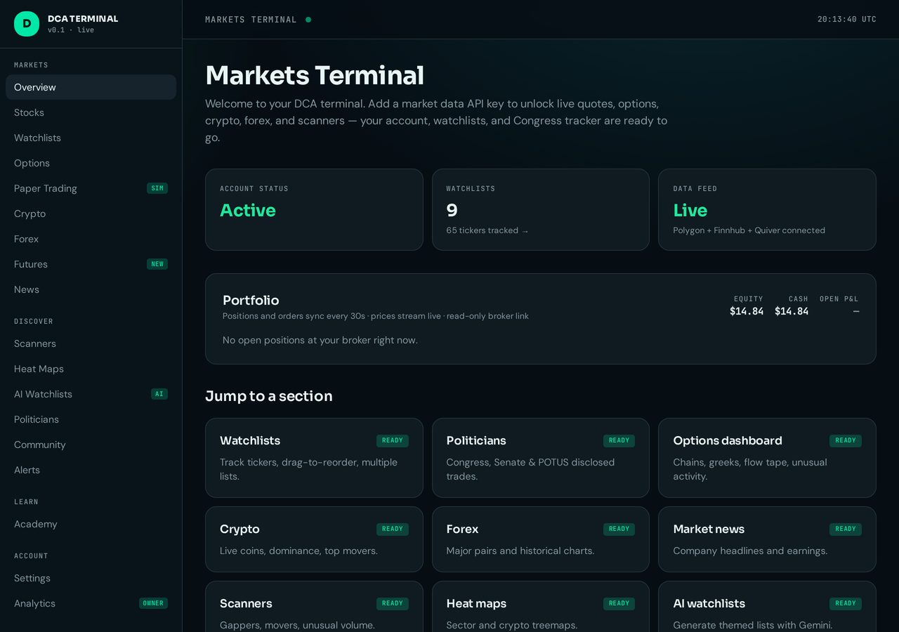 The Terminal screen inside the Digital Cash Academy platform